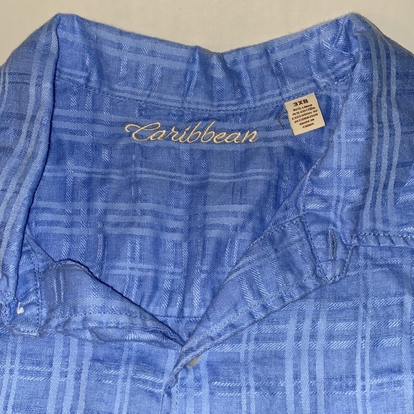 Caribbean Men’s 3XB Linen Cotton Blend Blue Hawaiian Shirt - Picture 3 of 5